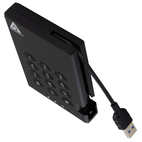 Heavy Duty 500GB Portable External Hard Drive Usb 3.0 showing numeric keypad and USB connection for secure access.