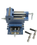 Rock Solid Cast Iron Cross Slide Vise delivering sick X Y compound glide, 4 inch, blue, ideal for drill press and CNC milling.