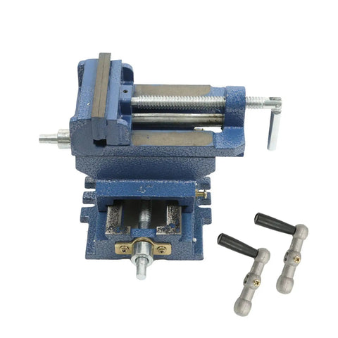 Rock Solid Cast Iron Cross Slide Vise delivering sick X Y compound glide, 4 inch, blue, ideal for drill press and CNC milling.