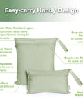 Waterproof Wet Bag Set For Baby On The Go, Wet Dry Bags For Cloth Diapers And Swimwear, Travel Gear Organizer, Green, showing features
