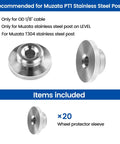 20 Pack Level Wheel Cable Railing Grommets For One Eighth Inch OD Wire Rope On Level Metal Posts CR72 With Pro Grade Protector Sleeves, set of 20 stainless steel grommets displayed.