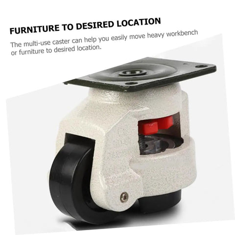 Smooth Rolling Heavy Duty 4 Pack Swivel Casters With Adjustable Leveling Feet And Rock Solid Flat Base Plates Built Just For Utility Workbenches And Serious Shop Furniture Projects, single swivel caster detail.