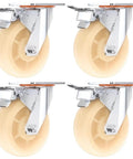 Four Pack Heavy Duty Eight Inch Swivel Castor Wheels With Dual Locking Brakes And Badass Reinforcements, featuring nylon wheels and a chrome frame.