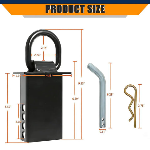 Beefy Heavy Duty Trailer Stake Pocket D Ring with Removable Adjustable Design 5400 Lb Working Load, shown with dimensions.