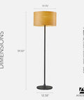 Scratch Resistant Matte Black Floor Lamp with Tulip Base and Striped Shade, Scandinavian Inspired Design, 59.5 in tall