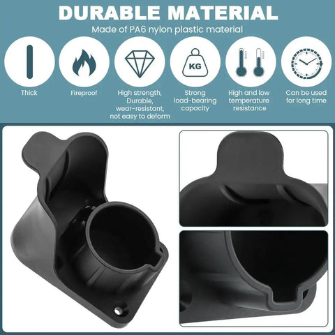 Heavy Duty Wall Mount Ev Charger Holder For SAE J1772 Plugs sleek black design showcasing durable PA6 nylon material