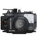 Front view of Underwater Housing For Olympus TG-7 With Filter, 60m/195ft Depth Rating, Black, showing control access features.