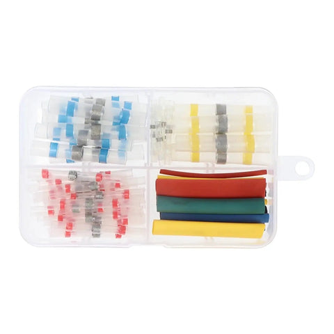 Fresh Pack Of 50 Solder Seal Wire Connectors Plus 13 Heat Shrink Tubes For Insulated Marine Electrical Butt Terminals, clear case