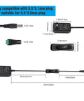 12V Power Adapter With Built In Switch For Easy On Off Control, 12W 1A, 2 Pack, Includes 3.9 Ft US Plug Cable And 5.5 Mm X 2.1 Mm Connector, Perfect For Under Cabinet Lighting And Quick Plug And Play DIY Install. 5.5x2.1mm connector and cable dimensions shown