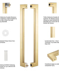 Heavy Duty Push Pull Door Handle In Stainless Steel 304 With Satin Gold Finish, 450mm 18 Inches Square Rectangle Mount For Solid Wood Timber Glass And Metal Doors, 1.2mm Wall Thickness, Boss Grade Build. Satin gold 304 stainless steel door handle pair with hardware