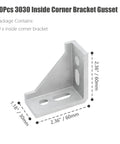 10pcs Inside Corner Bracket Gusset for 3030 Aluminum Extrusion, L Bracket Connector, 90 Degree, 60x60x30mm, Silver Aluminum Alloy