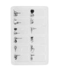 12 Type Stainless Steel Watch Push Press Button Repair Kit With Storage Box displayed with clear compartments showing contents.