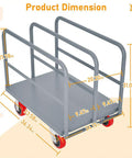 Beast Mode Heavy Duty All Steel Panel Truck Cart Holds 2000 Lbs With 3 Side Rails And 6 Inch Swivel Casters That Roll Smooth For Lumber Drywall Warehouse Hauling dimensions diagram.