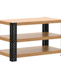 Heavy Duty Metal Workbench Leg Kit With Adjustable Height Design For DIY Projects 35.4 Inch Tall Custom Size And Color Built To Last For Shelving And Work Tables Lumber Not Included, shown with wood shelves.