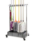 Floor Mounted Broom And Mop Holder Rack With Thick Rubber Clips Movable Cabinet Organizer For Garage Workshop And Kitchen