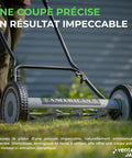 Person using 18-Inch Push Reel Lawn Mower With 5 Blades, Heat-Treated Alloy Steel Blades, Scissor-Cut Action, Durable Manual Grass Cutter