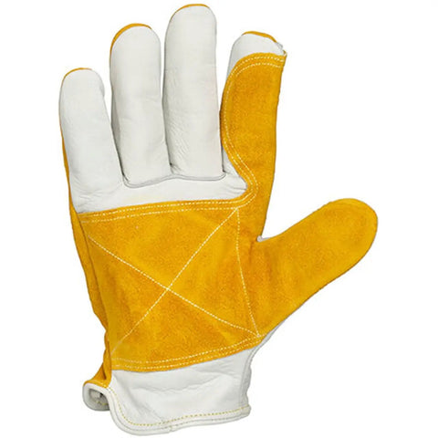 1464 Top Grain Cowhide Split Driver Gloves Large With Kevlar Stitching, Yellow, Wing Thumb, Rollover Index Finger, Work Glove