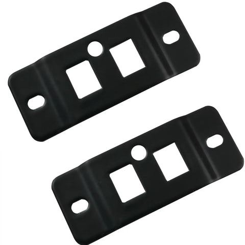 Rock Solid Heavy Duty Stainless Steel Corner Braces 12 Piece Kit With Screws black metal brackets showing cutouts for mounting.