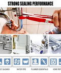 Person using wrench on faucet illustrating 4 Rolls Of 1/2 Inch By 32.8 Ft White Plumbers Tape For Pipe Thread Sealing And Leak Prevention.