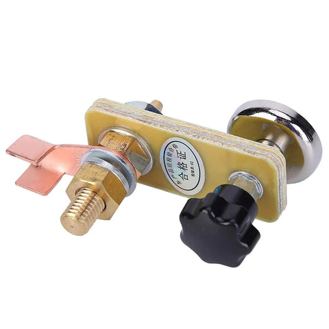 Ultimate Welding Magnetic Ground Clamp With Strong Brass Head And 0.2 Inch Insulation Board For Stable Grounding On Smooth Metal Surfaces Like A Total Pro side view of clamp with brass and copper components