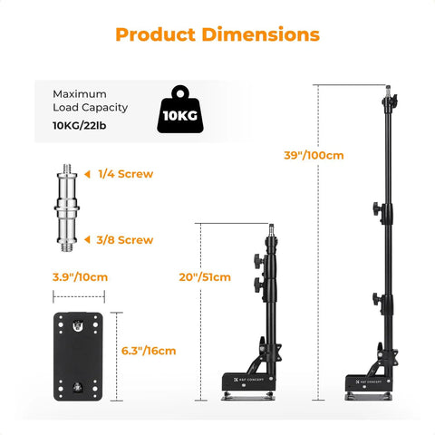 Wall Mount Boom Arm For Ring Light Softbox And Reflector, 39.4 Inch height, detail of dimensions and screws