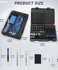 Trusted 37 Piece Glasses Repair Kit For Specs And Shades Featuring Precision Screwdrivers Micro Screws Silicone Nose Pads Tweezers Compact Fixing Tools Ready For Everyday Carry Road Trips Or Quick Fixes On The Fly size dimensions of components laid out on a surface