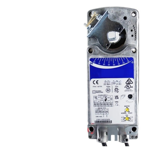 Heavy Duty Motorized Damper Actuators Built Tough For Switching And Regulating Jobs M9104 M9108 actuator showing timing settings and mounting points.