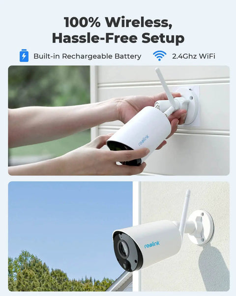 Wireless Outdoor Security Camera With Solar Or Battery Power, 2K Night Vision And 3MP Clarity, AI Detection, mounted outside wall