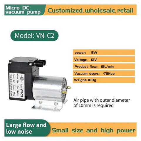 Heavy Duty 12V And 24V VN-C2 Electric Diaphragm Vacuum Pump Engineered For Strong Negative Pressure And Reliable Peristaltic Fluid Transfer In Industrial Applications