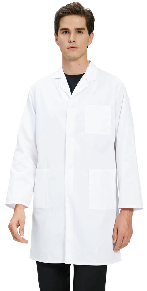 Long White Lab Coat For Men And Unisex Medical Pros Scientist Doctor Nurse Or Student Cotton Polyester Blend Soft Yet Durable With Two Patch Pockets And Chest Pocket With Pen Divider Medium Size