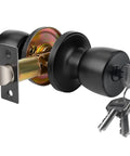 Black Matte Round Ball Door Knob With Lock And Keyed Entry For Interior Or Exterior Doors ANSI Grade 3 All Metal Build 200,000 Cycles
