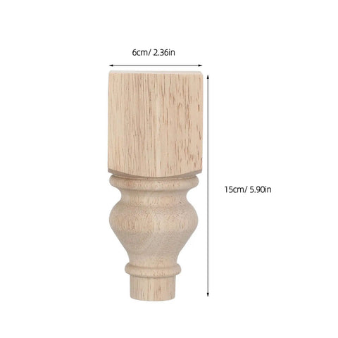 Solid Wood Furniture Legs Set 5.9 Inch Round Unfinished Sofa Feet For Bench And Coffee Table With Carved Surface, French Style Replacement Legs