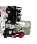 Close-up of 2200W Hydraulic Power Unit with 24V DC motor and pump, showcasing valves and electrical components.
