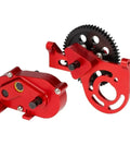 RC Transmission Gearbox For 1 By 10 Scale Crawlers Cheater Rigs Aluminum Alloy Transfer Case With Delrin Spur Gear Red Beefy Torque For Max Climb Power And Smooth Acceleration, red aluminum RC gearbox