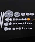 Plastic Gears Pulley Belt Kit Crown Gear Set For Robotic Toys And RC Builds With Greeblies displayed on black surface