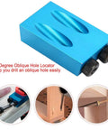 15 Degree Oblique Hole Locator from Pocket Hole Jig Kit For Woodworking featuring aluminum alloy body and precise drilling examples
