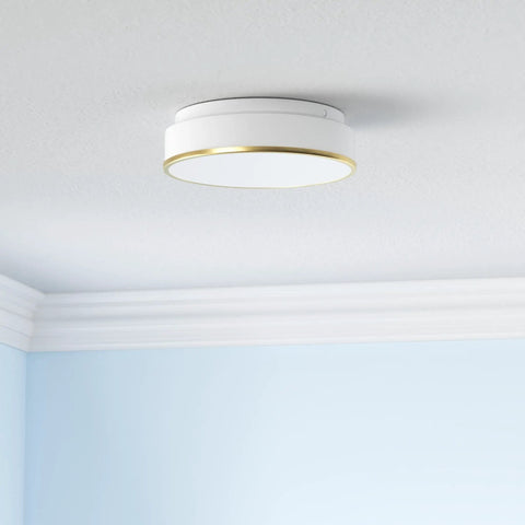 12 Inch Modern LED Flush Mount Ceiling Light With Frosted Glass Shade In Brass Finish 3000K Warm White Dimmable 18W Low Profile Fixture