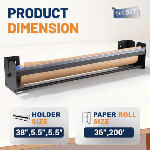Heavy Duty 36 Inch Paper Roll Dispenser And Cutter Stand Wall Mount Or Tabletop Setup Slick Non Slip Base Locks Rolls Tight Handles Up To 300 Foot Rolls For Kraft Butcher Freezer Paper Kitchen And Garage Prep