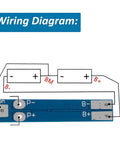 Wiring diagram for Heavy Duty 2S BMS 8.4V 8A Lithium Battery Protection Board for 18650 Cells, illustrating connections.