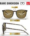 RB4387 Square Shape Non-Polarized Sunglasses For Men And Women With Eyewear Kit frame dimensions and sizes.