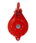 Beefed Up Yarding Block With Side Opening Link 4 Inch Single Sheave Red Powder Coat Fits 9 mm Rope 2200 Lbs Working Load Limit Ideal For Rigging And Quick Rope Insertion