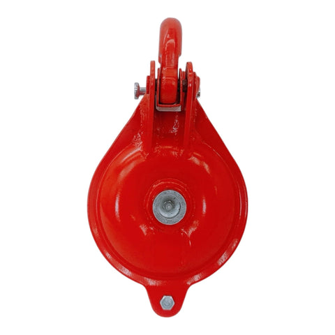 Beefed Up Yarding Block With Side Opening Link 4 Inch Single Sheave Red Powder Coat Fits 9 mm Rope 2200 Lbs Working Load Limit Ideal For Rigging And Quick Rope Insertion