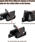 Electric Portafilter Cleaner And Automatic Knock Box Engineered For 58Mm Espresso Machines Featuring Rapid Ground Disposal and Smart Safety Triggers. Three brush shapes for different powder bowl types.