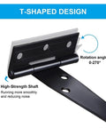 T-shaped design of Heavy Duty T Hinges 6 Piece Set 4 Inch Solid Iron Barn Gate Hardware illustrating rotation angle.
