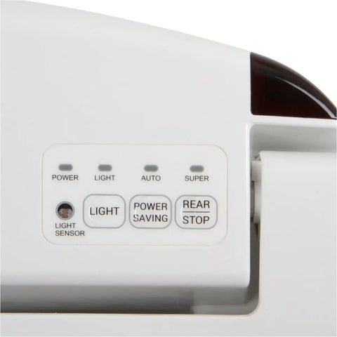 Control panel of Dead Quiet Elongated Bidet Toilet Seat with power and light buttons for easy hygiene control.