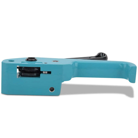 Heavy Duty Strapping Tensioner Sealer And Cutter Kit For One Half To Three Quarters Inch Polyester Polypropylene Straps Lake Blue Manual Packing Tools Set Built Tough For Pro Grade Wrapping, lake blue tensioner side view