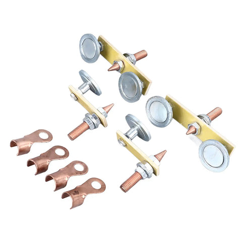Jiawu Heavy Duty Magnetic Welding Support Set Includes 4 Pcs Durable Copper Tail Ground Clamps for Mechanical Repair, showing strong magnets and copper clamps.