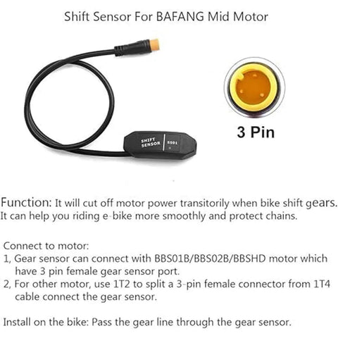 Gear Shift Sensor Cable SS01 For Mid Drive Ebikes BBS01 BBS02 BBSHD, black 3-pin shift sensor cable with ABS housing