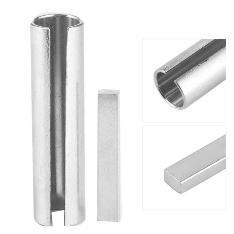 Five Eighth To Three Quarter Inch Engine Shaft Adapter Pulley Bore Reducer Sleeve With Key Heavy Duty Metal Bore Adapter For Gas Engine Crankshaft Using Three Sixteenth Inch Keyway Three Inch Length DIY Friendly Garage Tool in close-up view