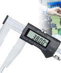 Large Range Long Jaw Digital Caliper 0-800mm/31.5 Inch, stainless steel caliper displaying 38.00 mm, used for precise measurements.